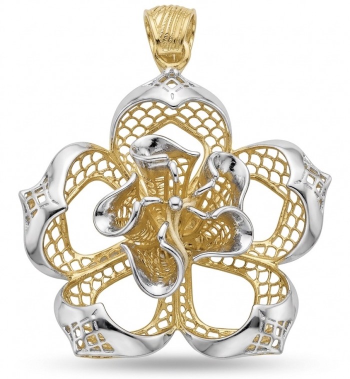 Dubai Style - Blooming Golden Rose .925 Sterling Silver dipped in 22K Gold handmade Pendant