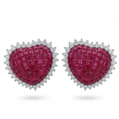 Genuine mystery setting 4.1 carat Ruby .925 Sterling Silver handcrafted Statement Earrings