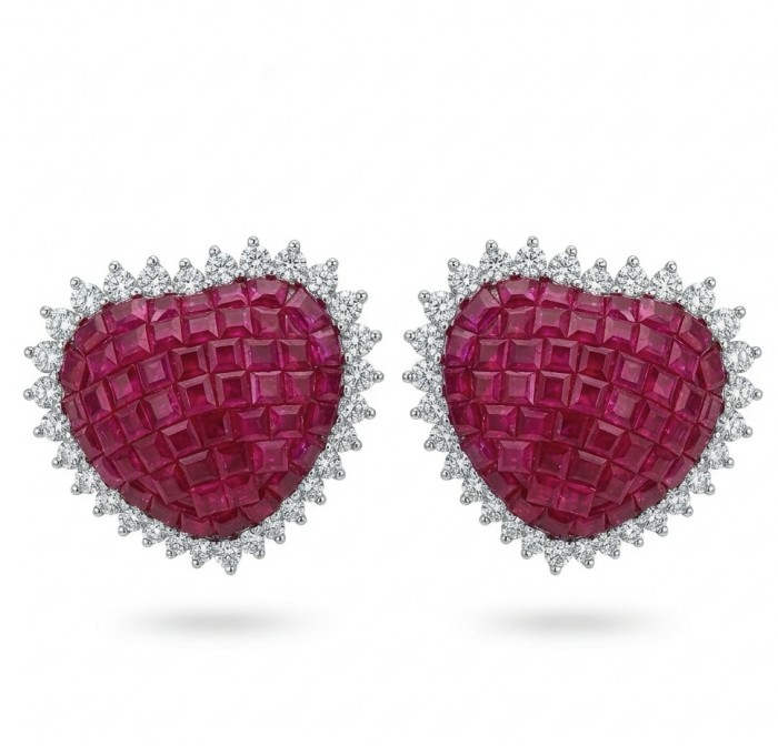 Genuine mystery setting 4.1 carat Ruby .925 Sterling Silver handcrafted Statement Earrings