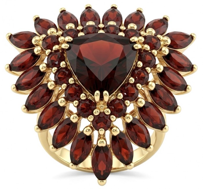 Giovanna trillion cut 22.5 carat Garnet from Sri Lanka (Ceylon) 22K Gold over .925 Sterling Silver handcrafted Statement ring size 6