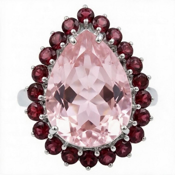 Nirvana Natural Fancy pear cut 15.8 carat Morganite .925 Sterling Silver dipped in rhodium handmade Statement Ring size 8