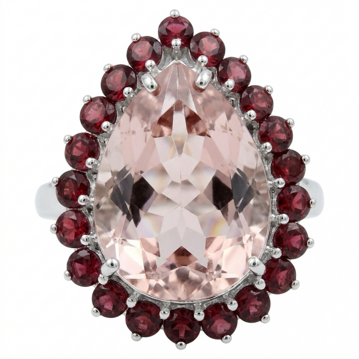 Nirvana Natural Fancy pear cut 15.8 carat White Topaz .925 Sterling Silver dipped in rhodium handmade Statement Ring size 8