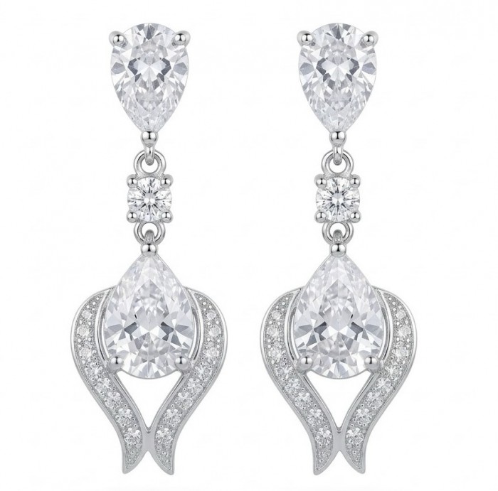 Top quality Sublime 3.8 carat White Topaz rhodium over .925 Sterling Silver handcrafted Earrings