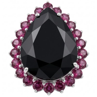 Roxanna - Huge 29.7 carat Black Onyx rhodium over .925 Sterling Silver handcrafted STATEMENT ring; s. 8 3/4