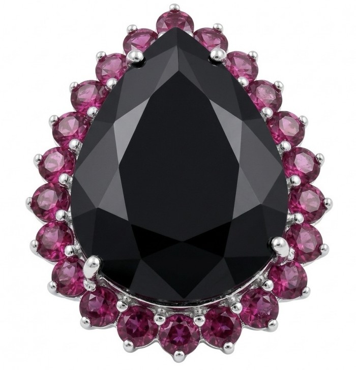 Roxanna - Huge 29.7 carat Black Onyx rhodium over .925 Sterling Silver handcrafted STATEMENT ring; s. 8 3/4