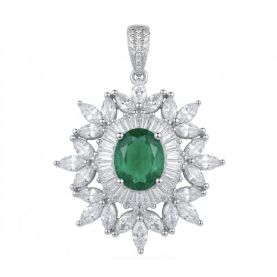 Giovanna - Authentic 4.8 carat COLOMBIAN EMERALD .925 Sterling Silver dipped in rhodium handcrafted pendant