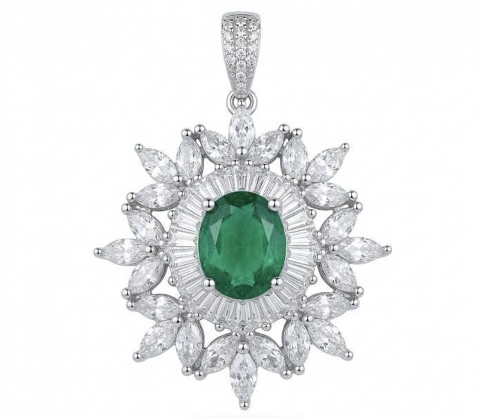 Giovanna - Authentic 4.8 carat COLOMBIAN EMERALD .925 Sterling Silver dipped in rhodium handcrafted pendant