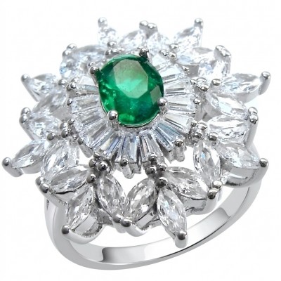 Ofelia - Authentic 5.5 CARAT natural Colombian Emerald .925 Sterling Silver dipped in rhodium handcrafted Ring size 8