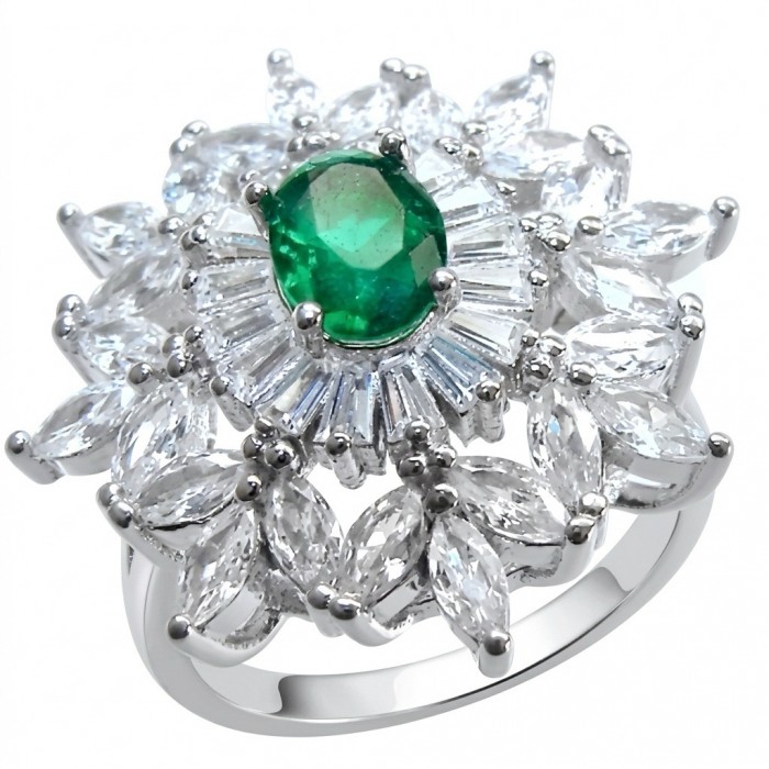Ofelia - Authentic 5.5 CARAT natural Colombian Emerald .925 Sterling Silver dipped in rhodium handcrafted Ring size 8