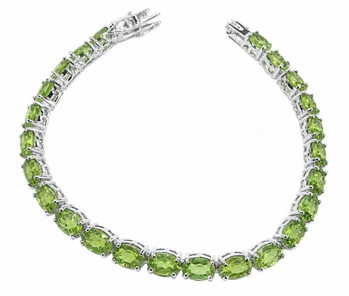 Vittoria Natural 27.7 carat Brazilian Peridot Rhodium over .925 Sterling Silver handmade Statement Bracelet