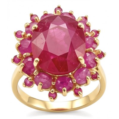 Blooming Garden Genuine 26.5 carat Kashmir Ruby .925 Sterling Silver dipped in 22K Gold Large Statement Ring size 8 3/4
