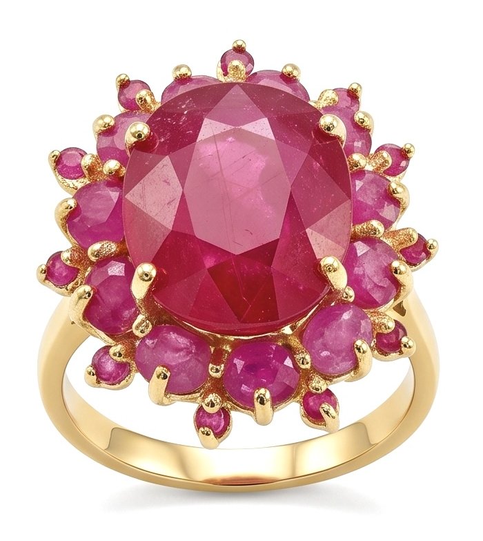 Blooming Garden Genuine 26.5 carat Kashmir Ruby .925 Sterling Silver dipped in 22K Gold Large Statement Ring size 8 3/4 - video