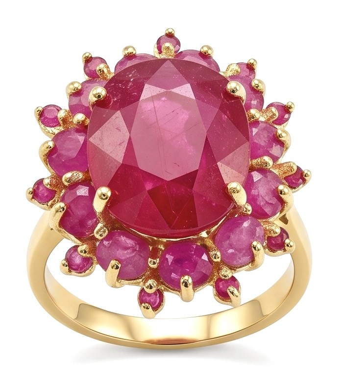 Blooming Garden Genuine 26.5 carat Kashmir Ruby .925 Sterling Silver dipped in 22K Gold Large Statement Ring size 8 3/4