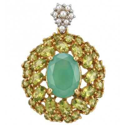 Green Royalty - 8.8 carat Colombian Emerald 6.4 carat Peridot .925 Sterling Silver dipped in 22K Gold handmade Statement pendant