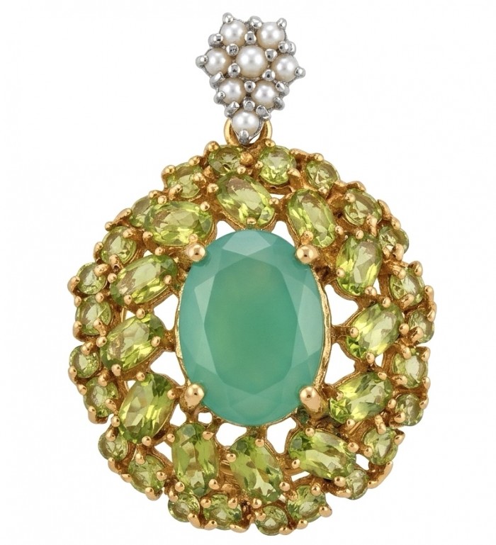 Green Royalty - 8.8 carat Colombian Emerald 6.4 carat Peridot .925 Sterling Silver dipped in 22K Gold handmade Statement pendant