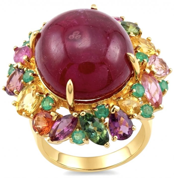 King of Gems Genuine 24.5 CARAT Mozambique Star Ruby 22K Gold over .925 Sterling Silver Large Statement Ring size 7 1/4 - video