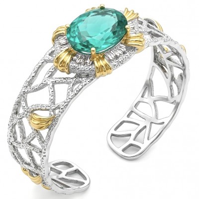 Real Treasure 24.2 carat Aquamarine 2 tones .925 Sterling Silver Bracelet BANGLE