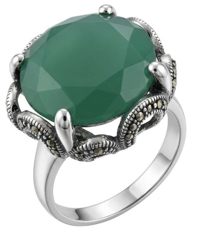 Stella - Very Unique authentic 14.5 carat Jade .925 Sterling Silver handcrafted Ring s. 7 1/4