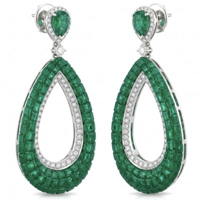 Ofelia - Authentic 5.5 CARAT natural pave Colombian Emerald .925 Sterling Silver handcrafted earrings