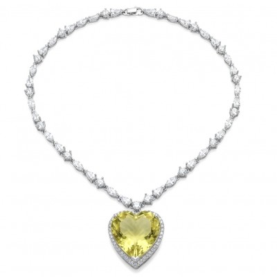 Titanic - Heart of The Ocean Necklace ~ 24.5 Ct Yellow Sapphire Necklace In 925 Sterling Silver necklace