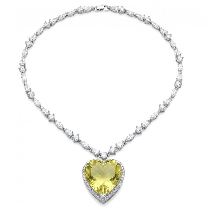 Titanic - Heart of The Ocean Necklace ~ 24.5 Ct Yellow Sapphire Necklace In 925 Sterling Silver necklace
