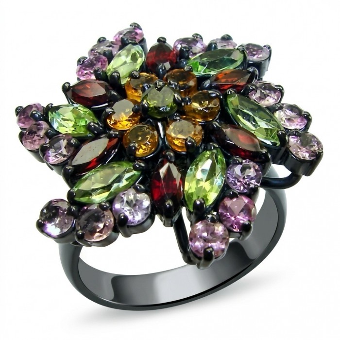 Fiesta Authentic 14.5 carat Multigem .925 Sterling Silver dipped in black rhodium brilliantly handcrafted Ring size 8 1/2