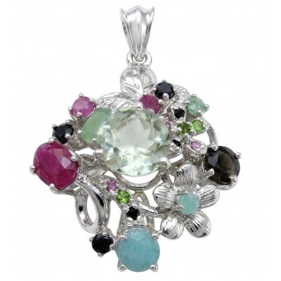 Isabel Authentic 20.2 carat Green Amethyst Sapphire rhodium over .925 Sterling Silver handmade pendant
