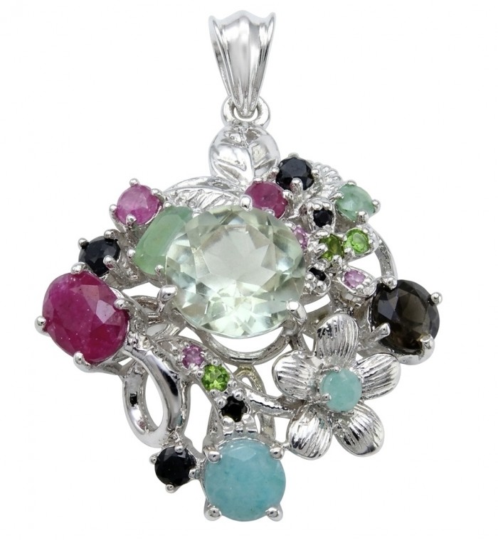 Isabel Authentic 20.2 carat Green Amethyst Sapphire rhodium over .925 Sterling Silver handmade pendant