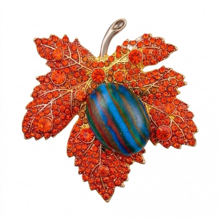 Stylish Red Leaf Crystal Brooch RAINBOW CALSILICA