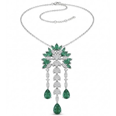 Precious 7.8 carat natural Colombian Emerald rhodium over .925 Sterling Silver Statement Necklace
