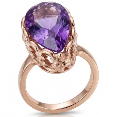 Peace 9.5 carat natural Amethyst 18K Rose Gold over .925 Sterling Silver Handcrafted Ring size 6