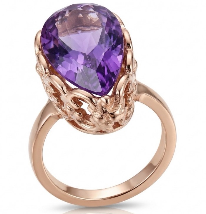 Peace 9.5 carat natural Amethyst 18K Rose Gold over .925 Sterling Silver Handcrafted Ring size 6