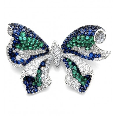 Giovanna - 18.5 carat Authentic Emerald Sapphire .925 Sterling Silver handcrafted Brooch