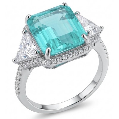 Elizabeth 11.7 carat Colombian Emerald .925 Sterling Silver dipped in Rhodium handcrafted Ring size 7 3/4