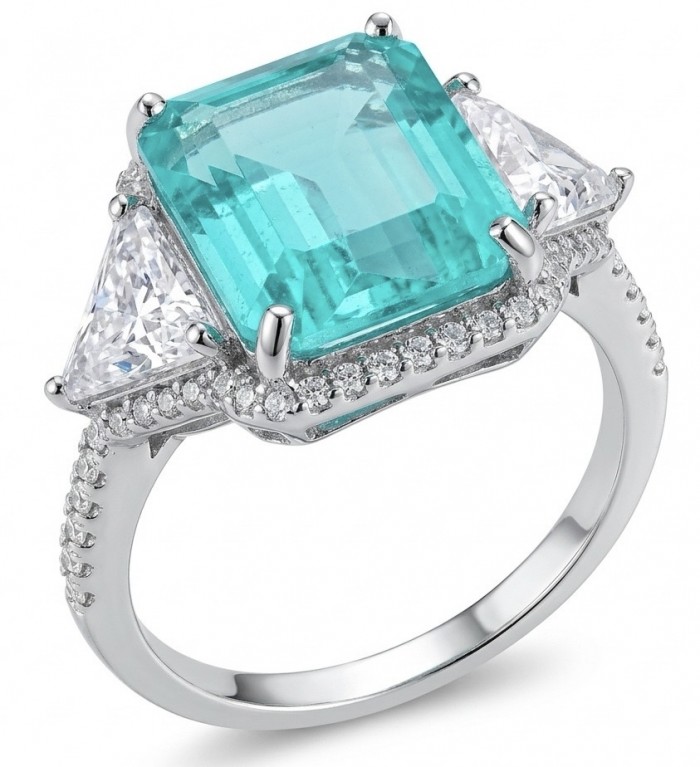 Elizabeth 11.7 carat Colombian Emerald .925 Sterling Silver dipped in Rhodium handcrafted Ring size 7 3/4