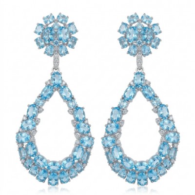 Serenity 14.5 carat genuine Swiss Blue Topaz .925 Sterling Silver handmade Statement Handcrafted earrings