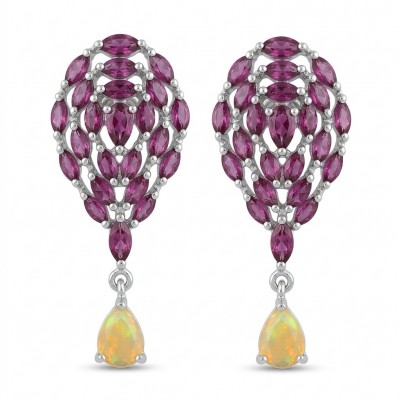María Rosa - Natural 6.2 carat Garnet Fire Opal .925 Sterling Silver handcrafted Statement earrings