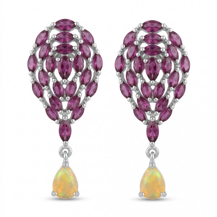 María Rosa - Natural 6.2 carat Garnet Fire Opal .925 Sterling Silver handcrafted Statement earrings