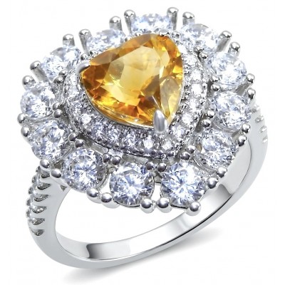 Heart 4.8 carat Genuine Yellow Sapphire .925 Sterling Silver handcrafted ring size 5