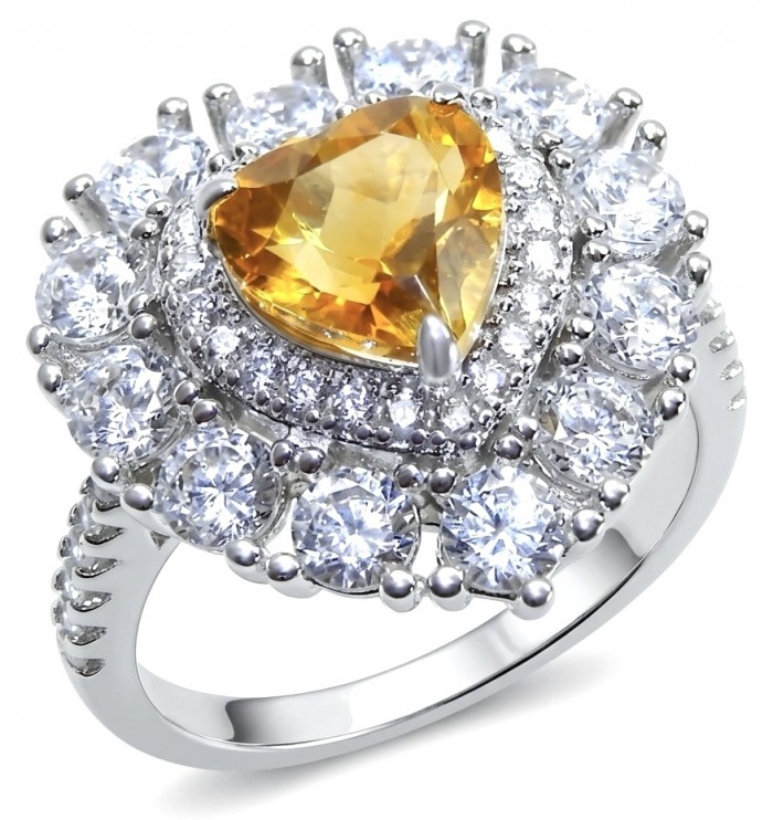 Heart 4.8 carat Genuine Yellow Sapphire .925 Sterling Silver handcrafted ring size 5