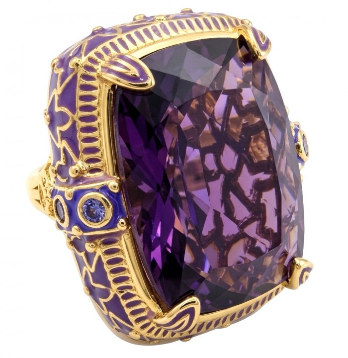 The Spirit of Athens 27.5 CARAT Amethyst Enamel .925 Sterling Silver dipped in 18K Gold Handcrafted Ring size 7