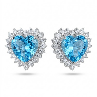 Heartes 6.7 carat Swiss Blue Topaz .925 Sterling Silver Handcrafted earrings