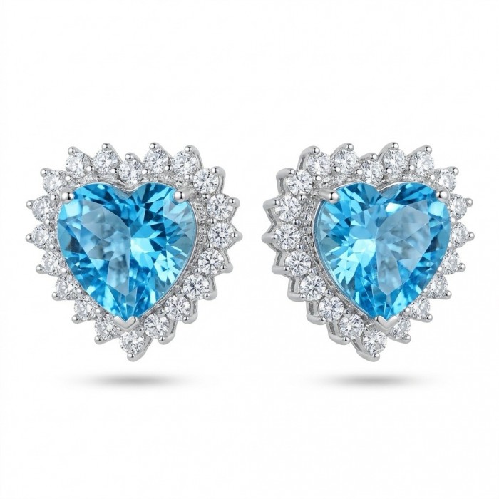 Heartes 6.7 carat Swiss Blue Topaz .925 Sterling Silver Handcrafted earrings