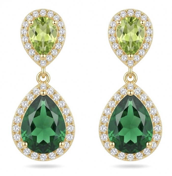 Natura - Authentic 4.5 CARAT natural Colombian Emerald 2.1 carat Peridot 22K Gold over .925 Sterling Silver handcrafted earrings