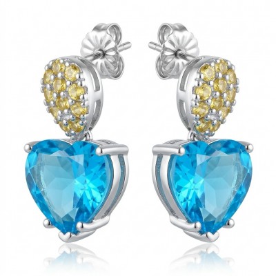 Tranquillity - 8.7 carat carved Swiss Blue Topaz .925 Sterling Silver dipped in Rhodium Handcrafted Statement earrings