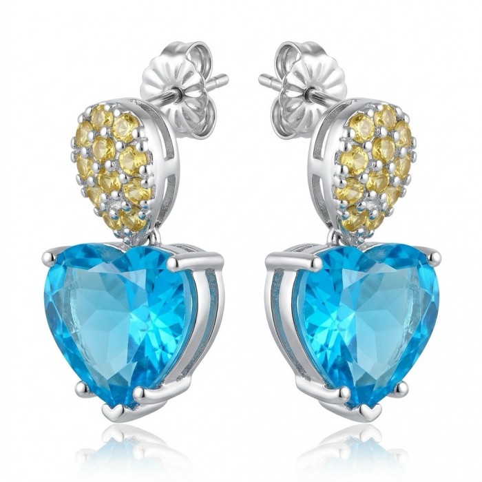 Tranquillity - 8.7 carat carved Swiss Blue Topaz .925 Sterling Silver dipped in Rhodium Handcrafted Statement earrings