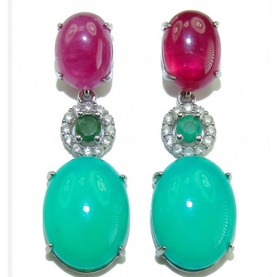 Royalty 10.2 carat COLOMBIAN EMERALD .925 Sterling Silver entirely handmade earrings