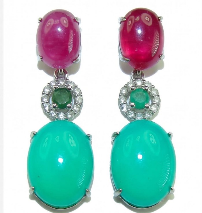 Royalty 10.2 carat COLOMBIAN EMERALD .925 Sterling Silver entirely handmade earrings