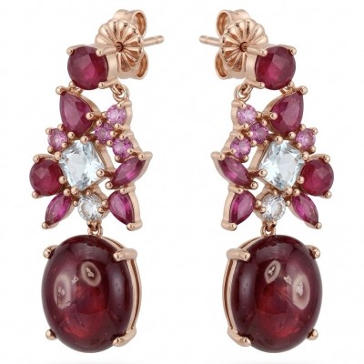 Extravaganza - 12.8 ctw Ruby 22K Rose Gold over .925 Sterling Silver handcrafted Statement handcrafted earrings
