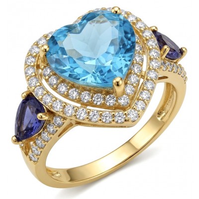 ANGEL'S HEART 6.8 carat Swiss Blue Topaz .925 Sterling Silver dipped in 22K Gold handcrafted ring size 8